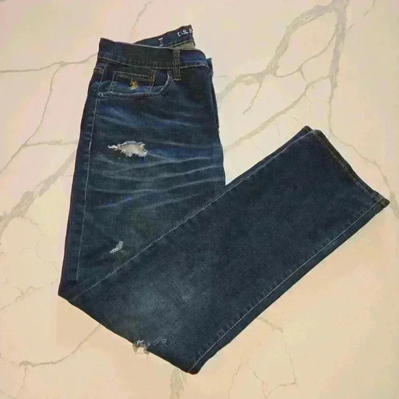 U.S. Polo Assn Mens Straight Leg Distressed Dark Blue Jeans size 34"W 32"L - Picture 1 of 10